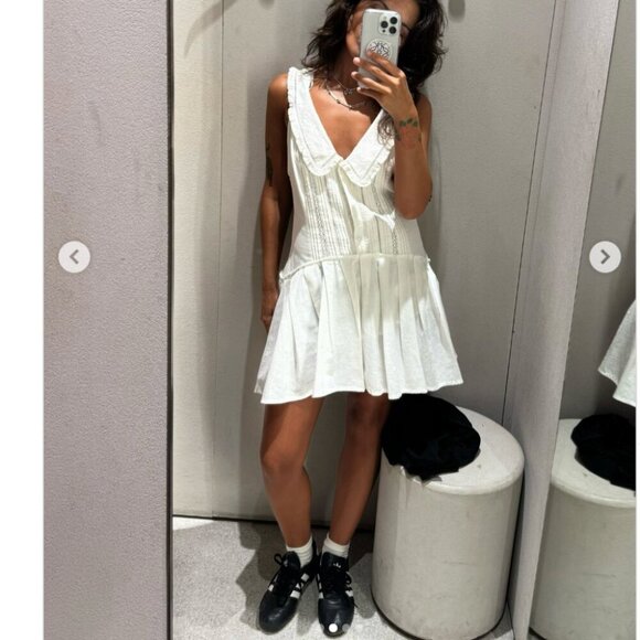 Zara Peter Pan Collar Linen Blend Short Dress NWT White Size Small - Picture 4 of 9